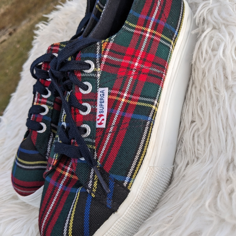Superga Plaid Tartan Canvas Sneakers in Red, Green, Blue - Picture 2 of 7